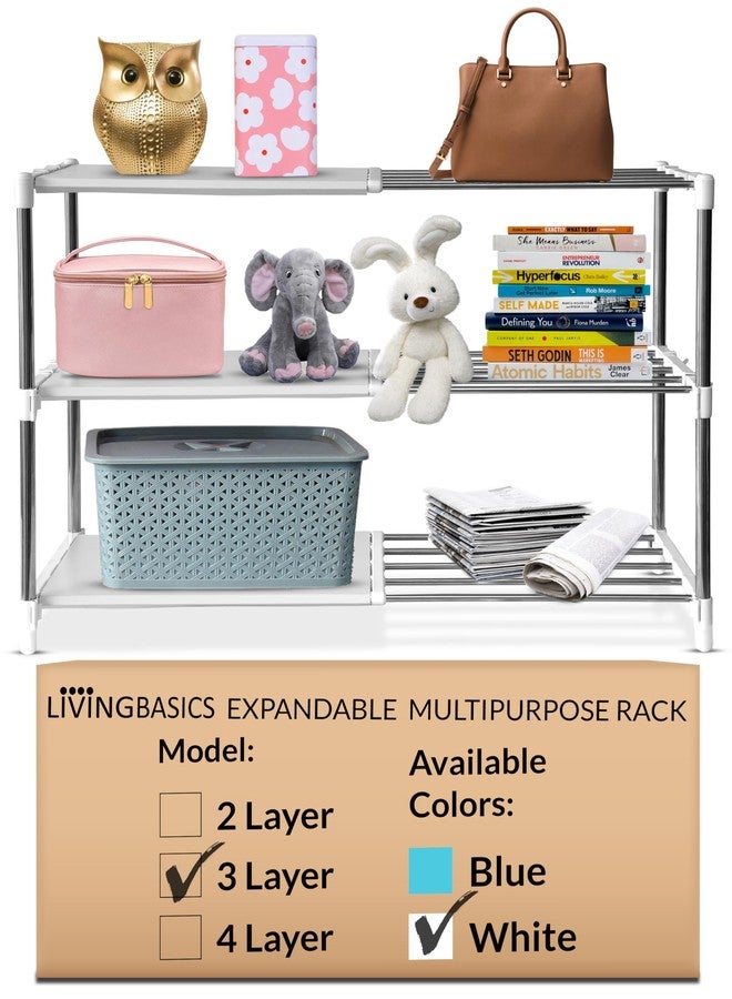 LIVINGBASICS رف تخزين متعدد الأغراض من البلاستيك من ليفينج بيسكس للمطبخ/الملابس/رف الكتب/حامل الأحذية (3 طبقات، رف أبيض متعدد الأغراض) - Image 1